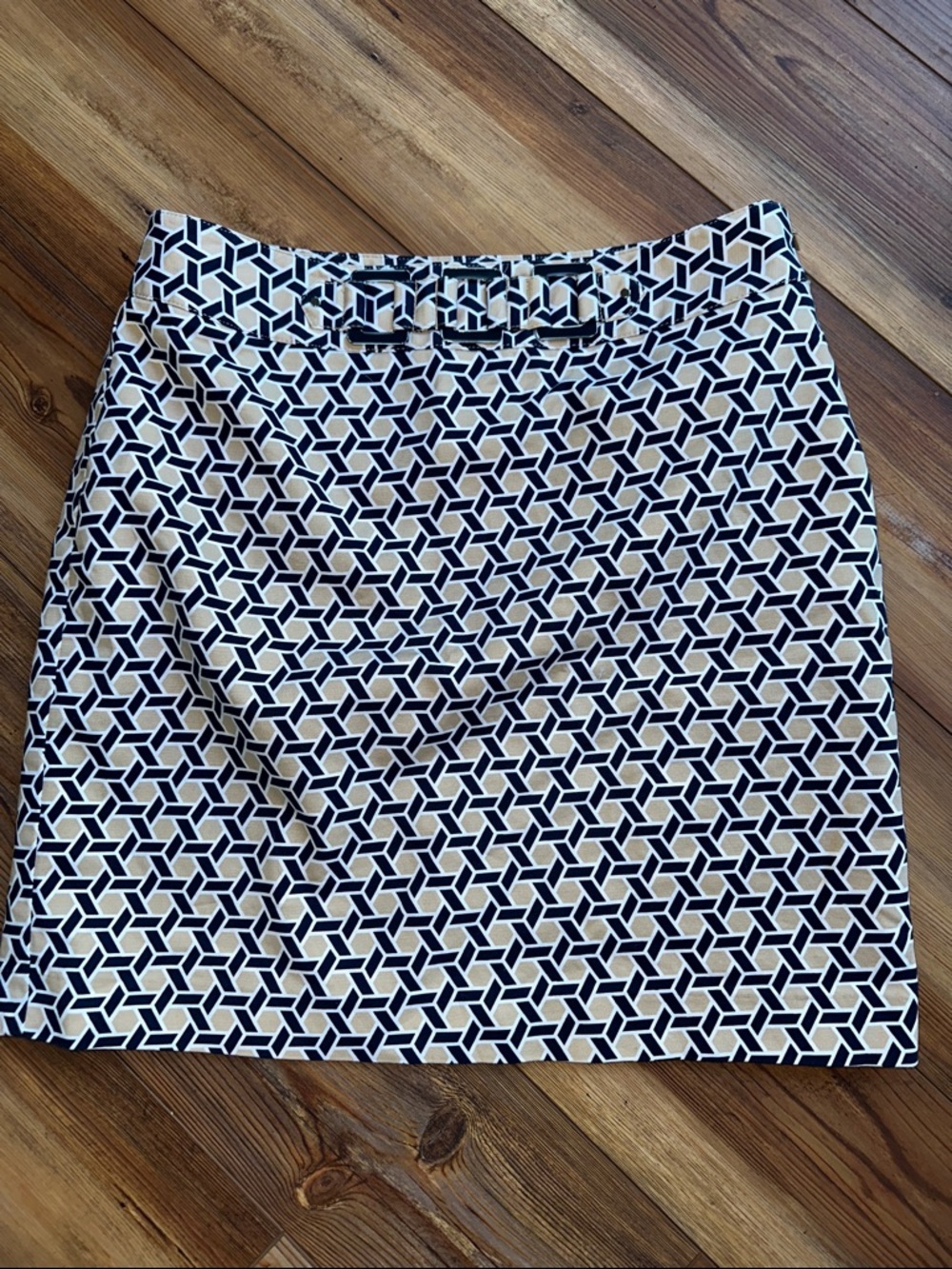 Rafaella Navy White & Tan Geometric Mini Skirt